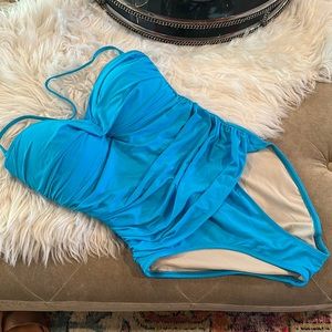 NWOT Convertible La Blanca Rouched Aqua Blue One Piece